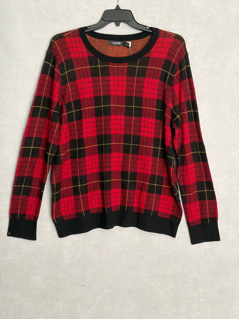 Lauren Ralph Lauren Plaid Sweater Cotton Blend in Red Women's 3X NEW